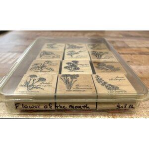 2001 STAMPIN' UP! Flower of The Month Wood Mounted Rubber Stamp set of 12